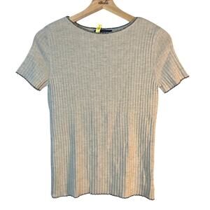 Piazza Sempione Wool Ribbed Knit Metallic Edged Short Sleeve Sweater IT 44 US M